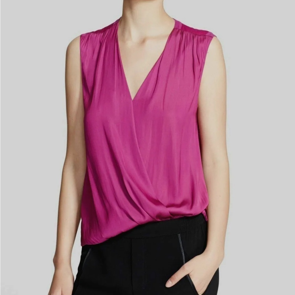 VINCE Magenta Pink Sleeveless Crossover Front Blouse Shirt Top Size Small